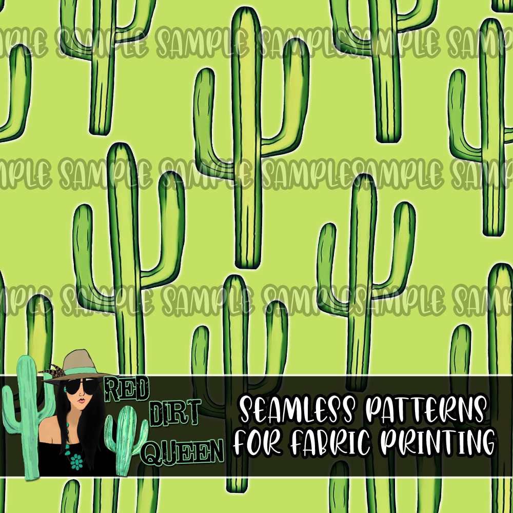 Seamless Pattern Green Cactus Doodles