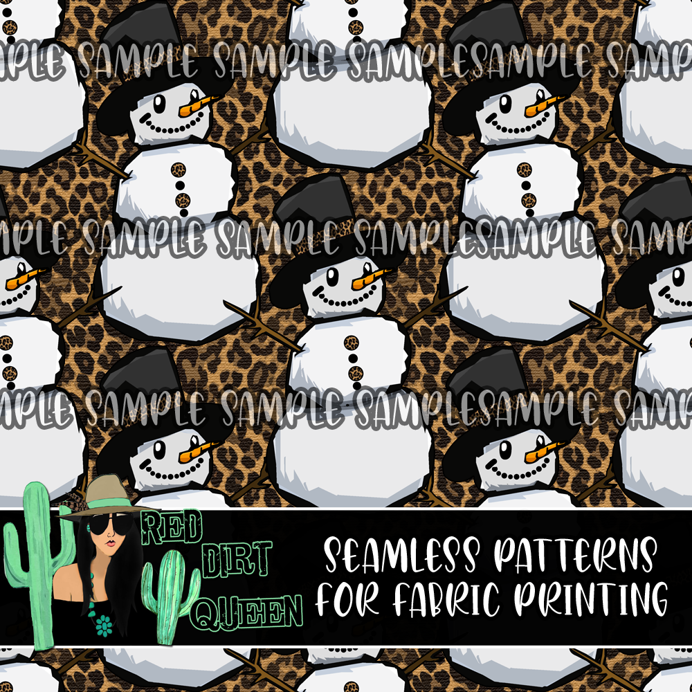 Seamless Pattern Leopard Snowmen