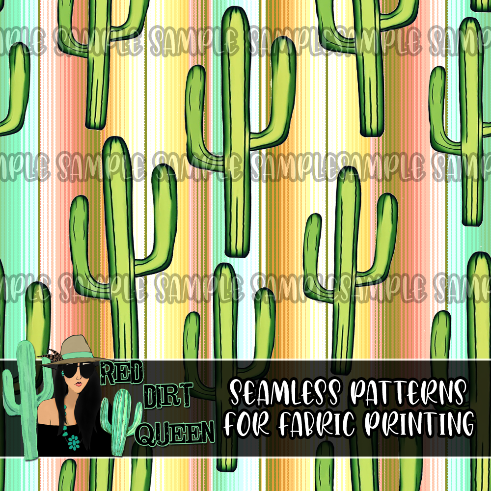 Seamless Pattern Serape Cactus Stripe