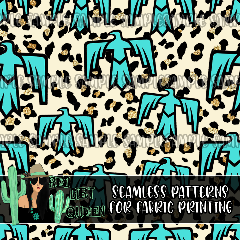 Seamless Pattern Turquoise Leopard Thunderbirds
