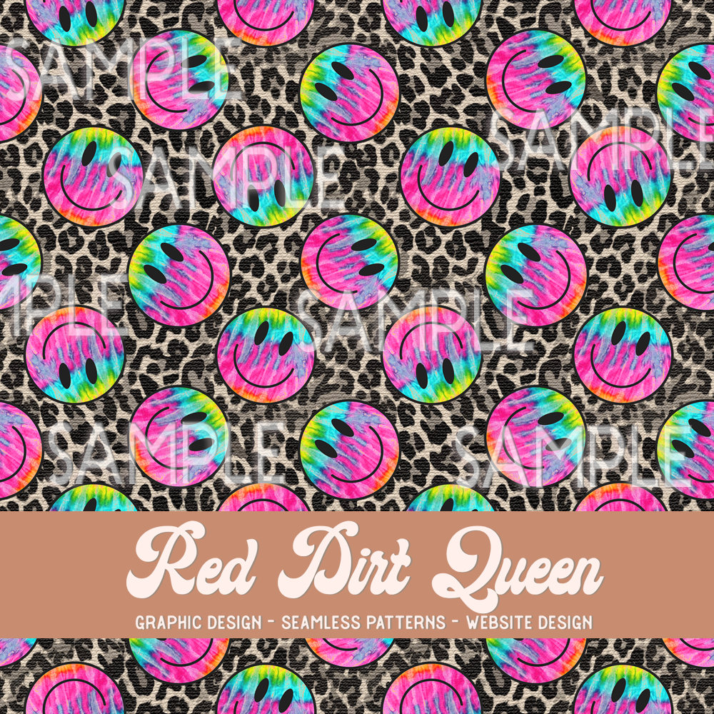 Seamless Pattern Leopard Tie Dye Smileys