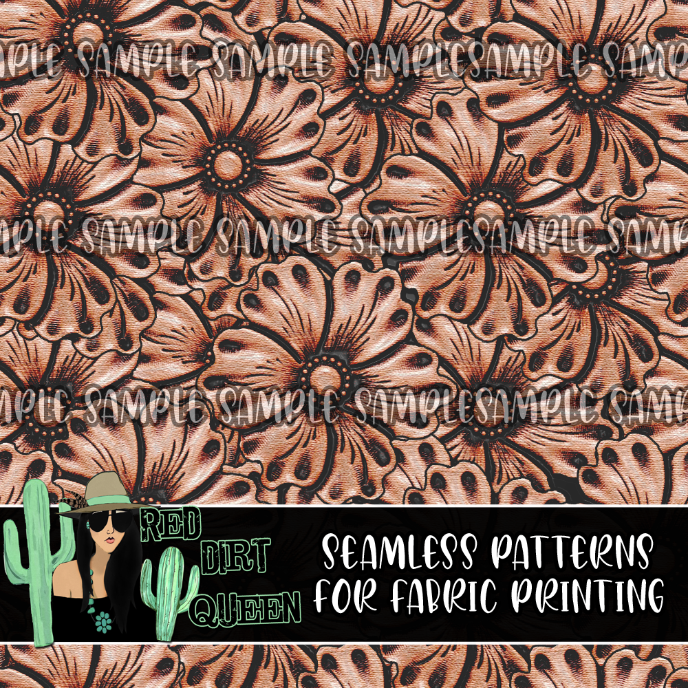 Seamless Pattern Tooled Leather Floral Brown