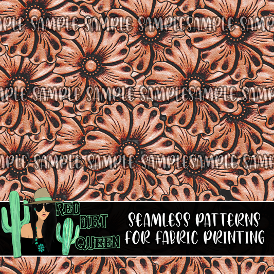 Seamless Pattern Tooled Leather Floral Brown