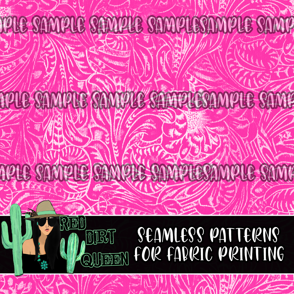 Seamless Pattern Hot Pink Tooled Leather