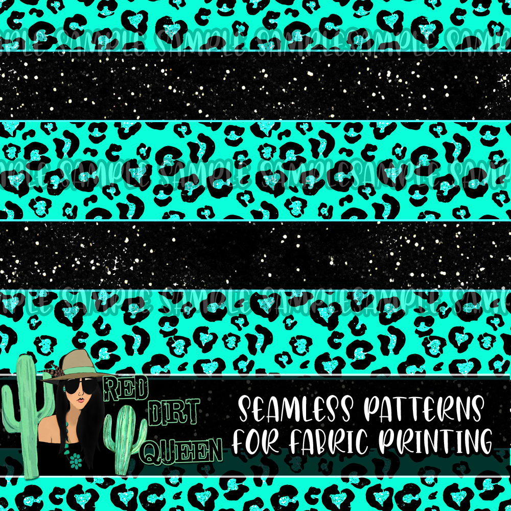 seamless Pattern Black Glitter Turquoise Leopard Stripe