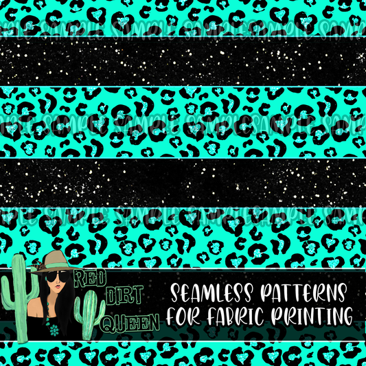 seamless Pattern Black Glitter Turquoise Leopard Stripe