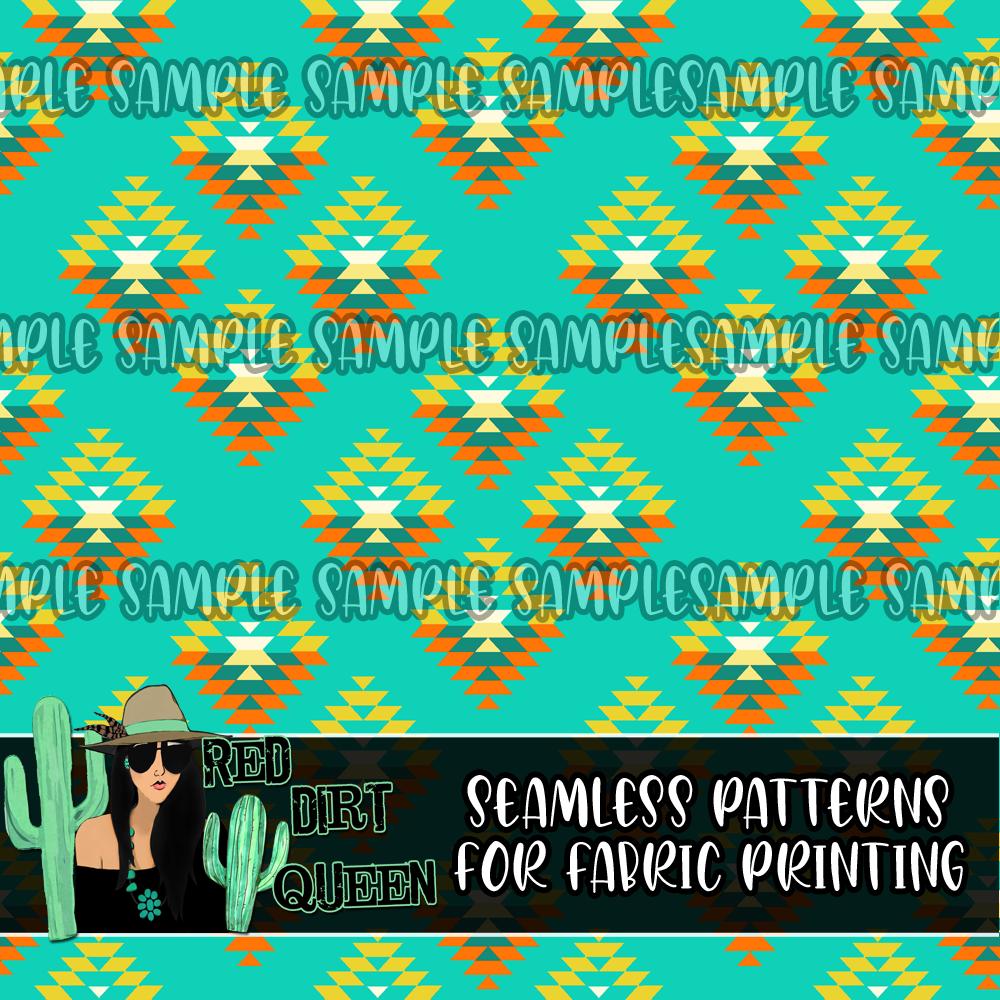 Seamless Pattern Southwest Aztec Turquoise