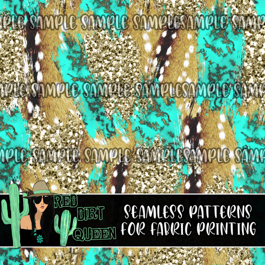 Seamless Pattern Turquoise Axis Deer Brushstrokes