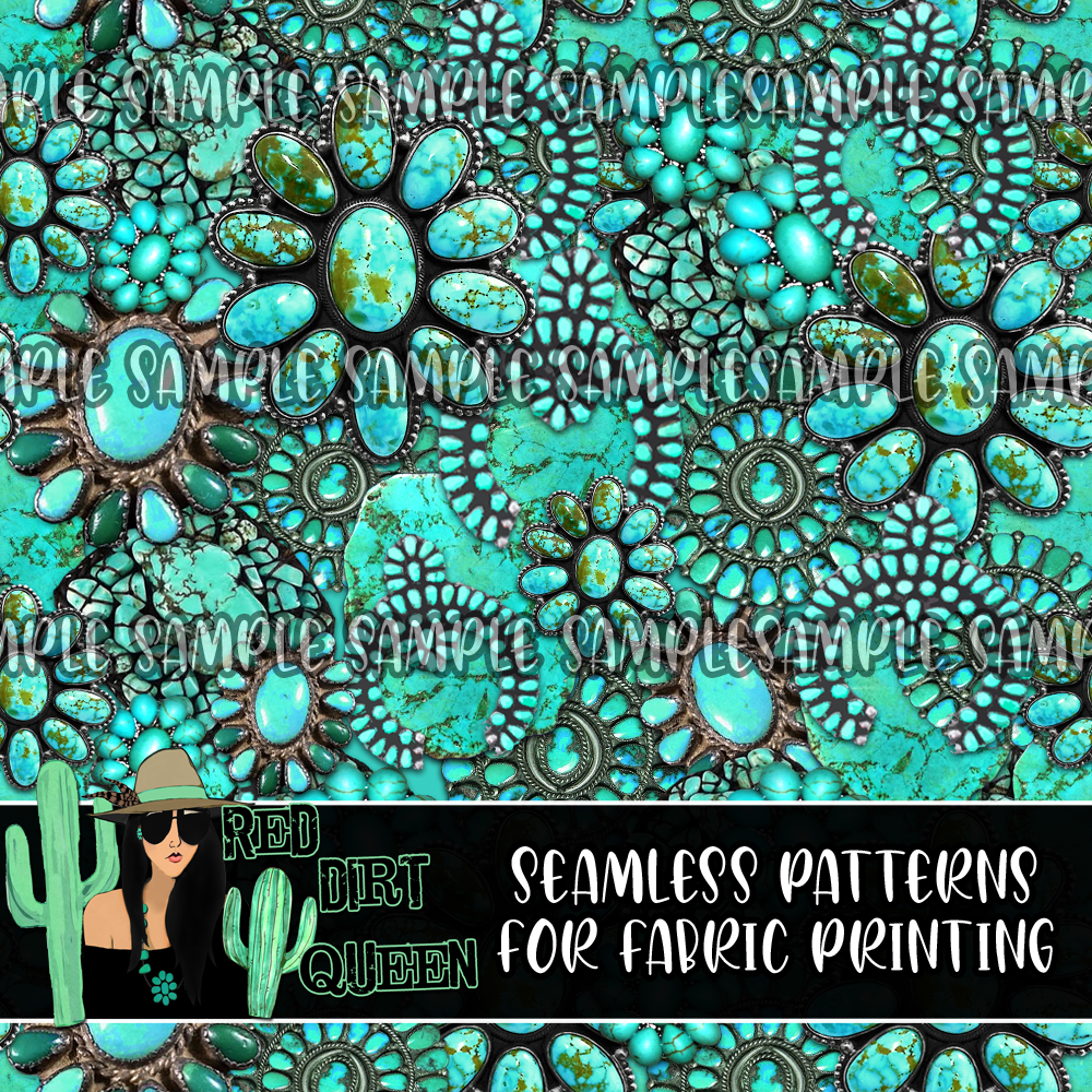 Seamless Pattern Turquoise Stones Collage