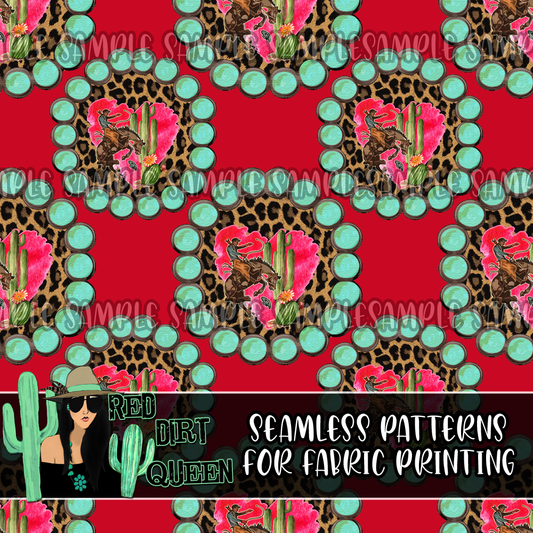 Seamless Pattern Turquoise Leopard Cowboy