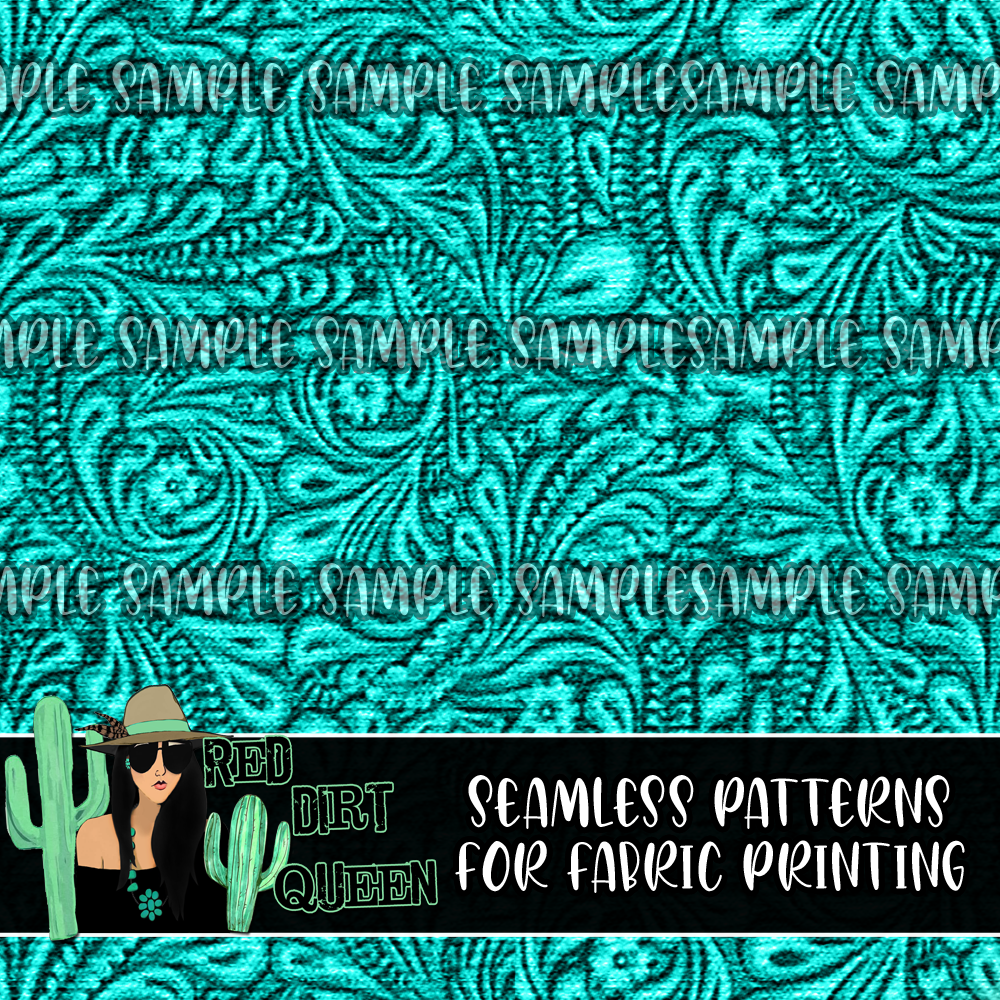 Seamless Pattern Tooled Leather Turquoise Textured