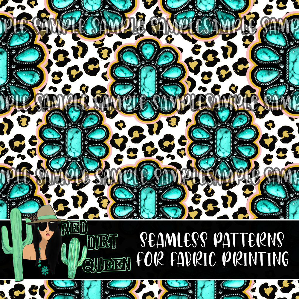 Seamless Pattern Small Leopard Turquoise Squash