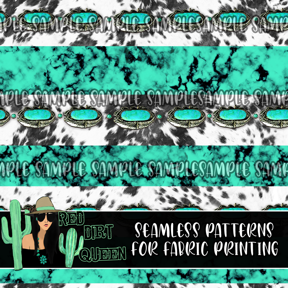 Seamless Pattern Turquoise Stone Cowhide Stripe