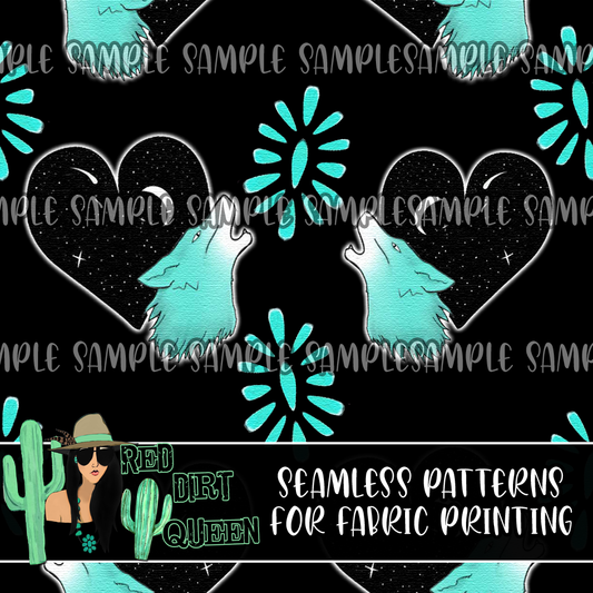 Seamless Pattern Turquoise Wolves Turquoise