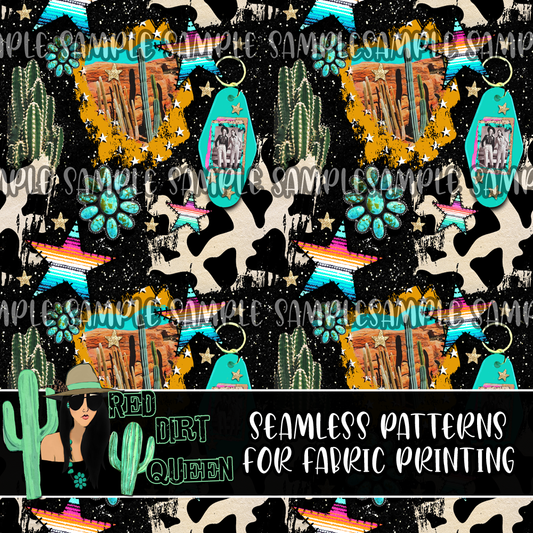 Seamless Pattern Spacey Cowgirl Collage
