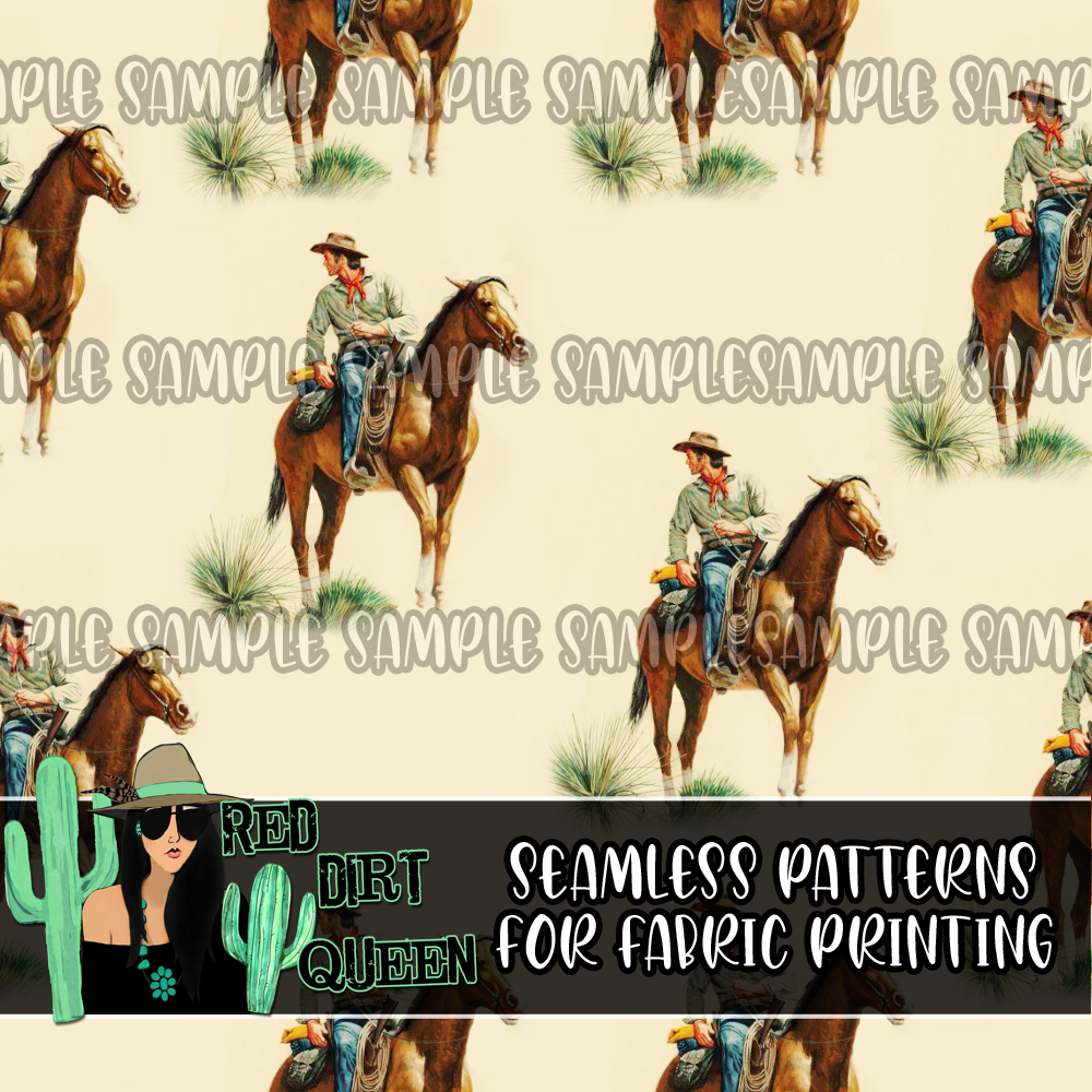 Seamless Pattern Vintage Cowboy Horse