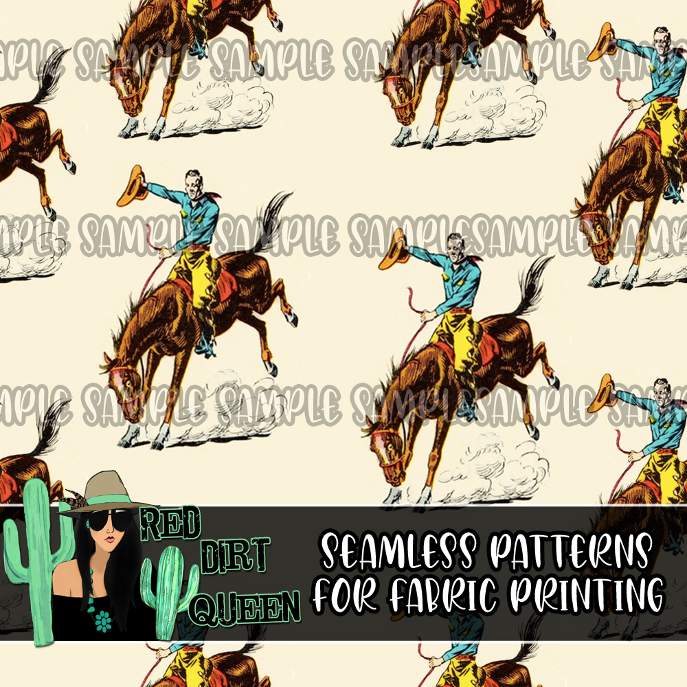 Seamless Pattern Vintage Cowboy Horses Tan