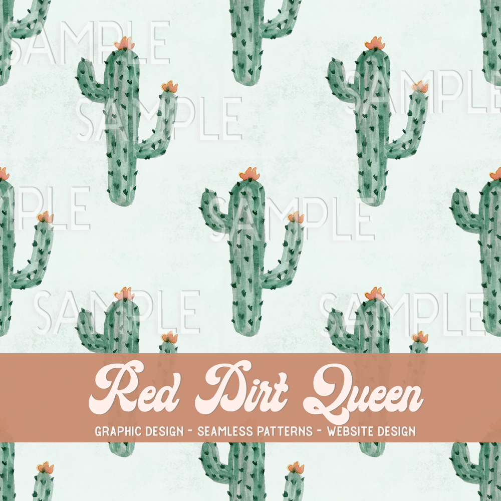 Seamless Pattern Watercolor Cactus Mint