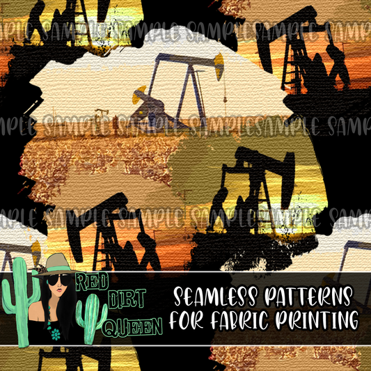 Seamless Pattern Pumpjack Sunset Collage