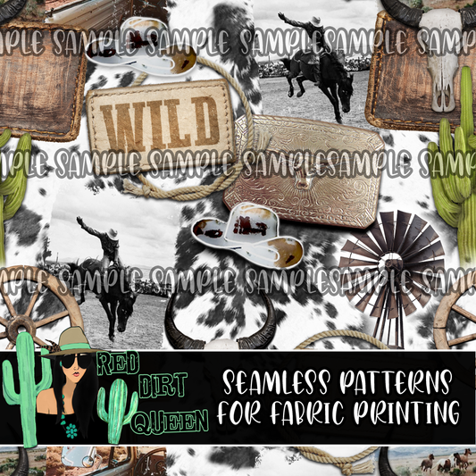 Seamless Pattern Wild Cowboy Collage