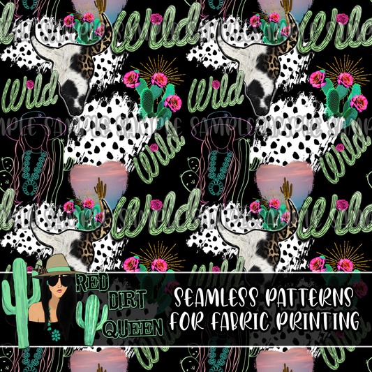 Seamless Pattern Wild Cowgirl Cactus