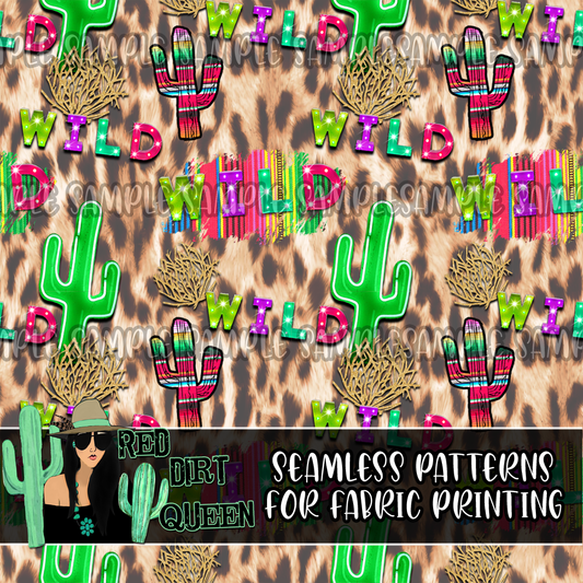 Seamless Pattern Wild Leopard Cactus