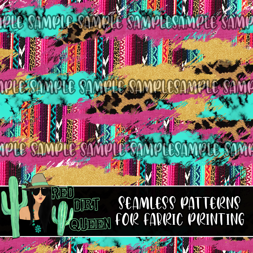 Seamless Pattern Serape Leopard Glitter Brushstrokes