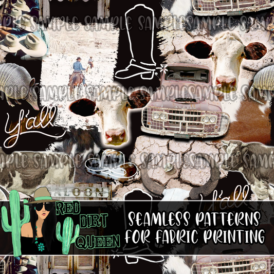 Seamless Pattern Y'all Cows & Cowboys