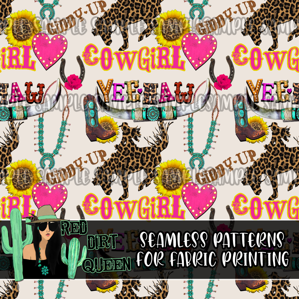 Seamless Pattern Yee-Haw Cowgirl