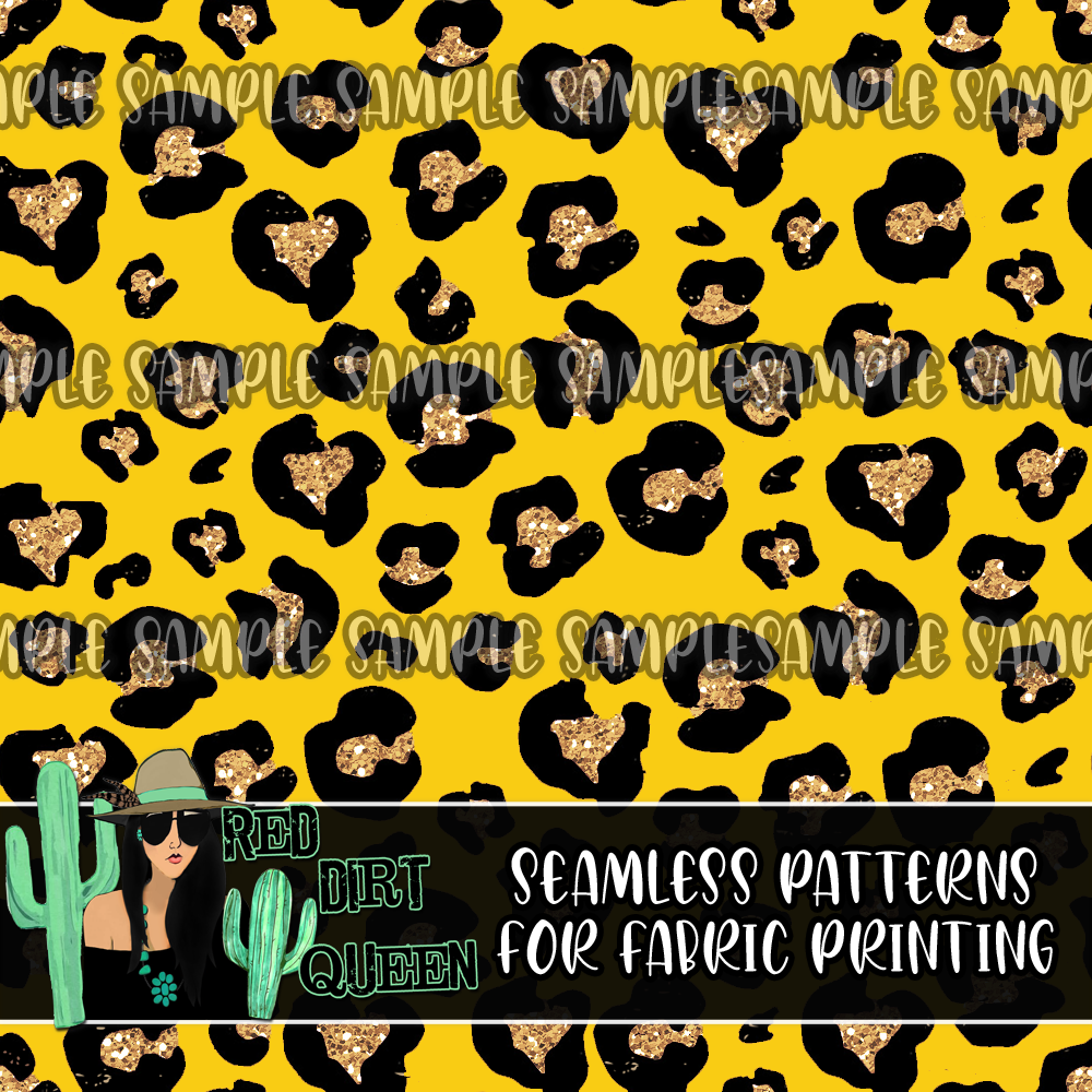 Seamless Pattern Yellow Black Glitter Leopard