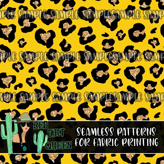 Seamless Pattern Yellow Black Glitter Leopard
