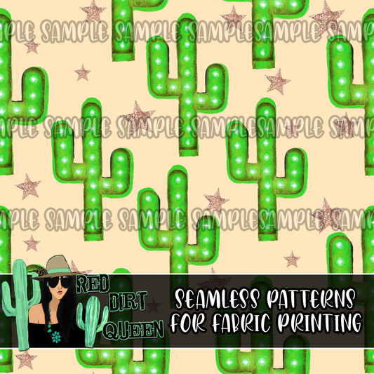 Seamless Pattern Marquee Cactus Stars