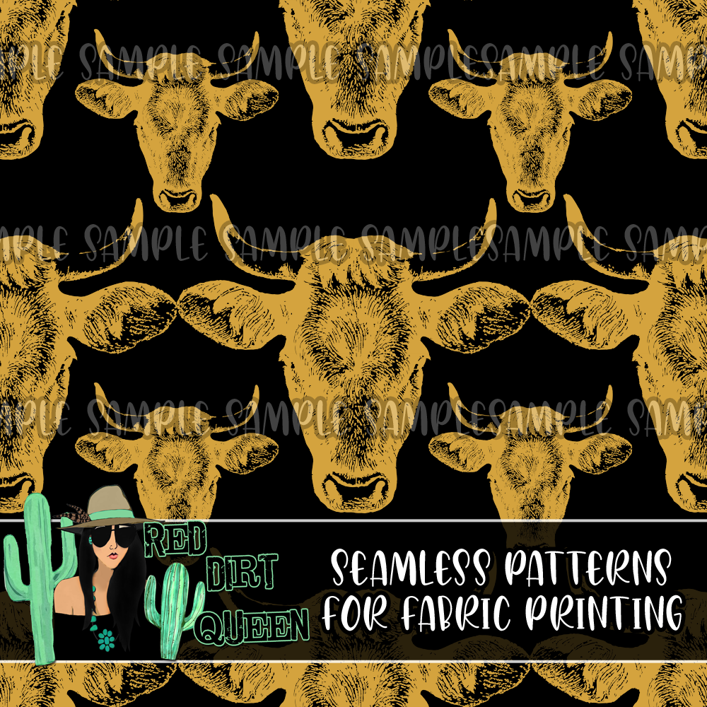 Seamless Pattern Yellow Black Cows