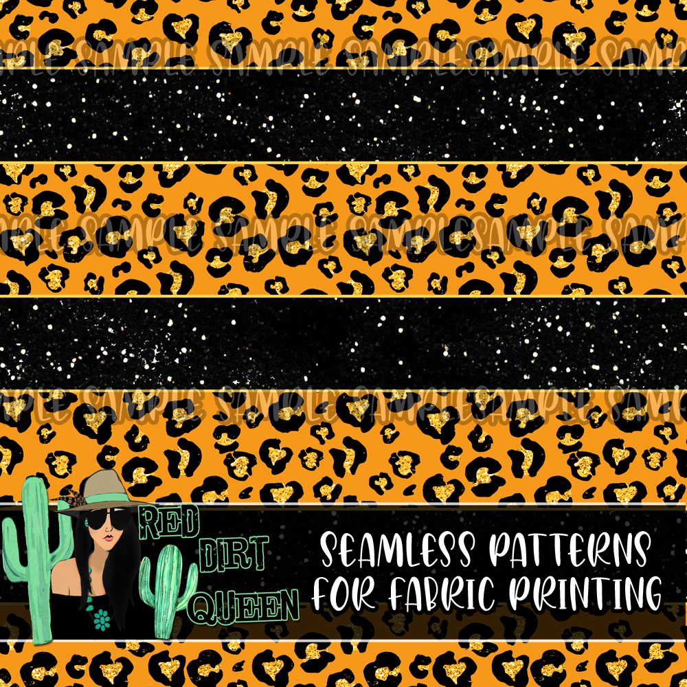 Seamless Pattern Black Glitter Yellow Leopard Stripe