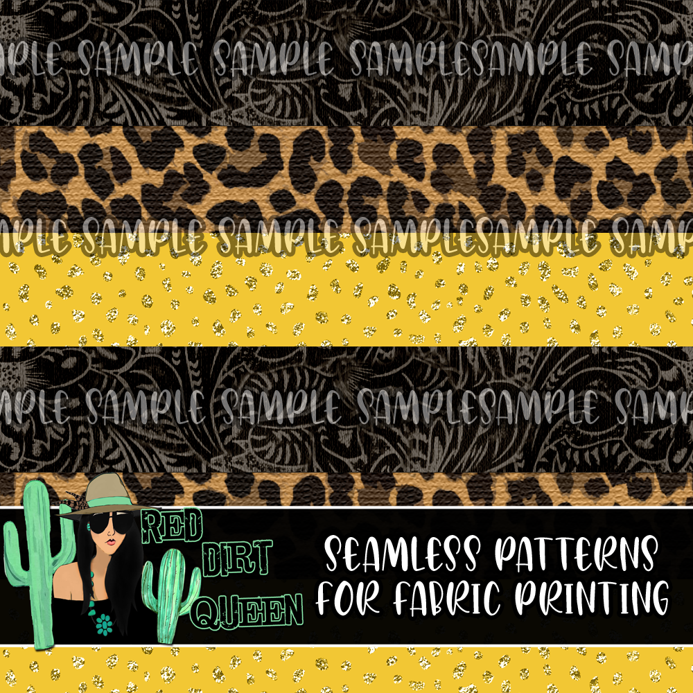 Seamless Pattern Tooled Leather Leopard Yellow Stripe