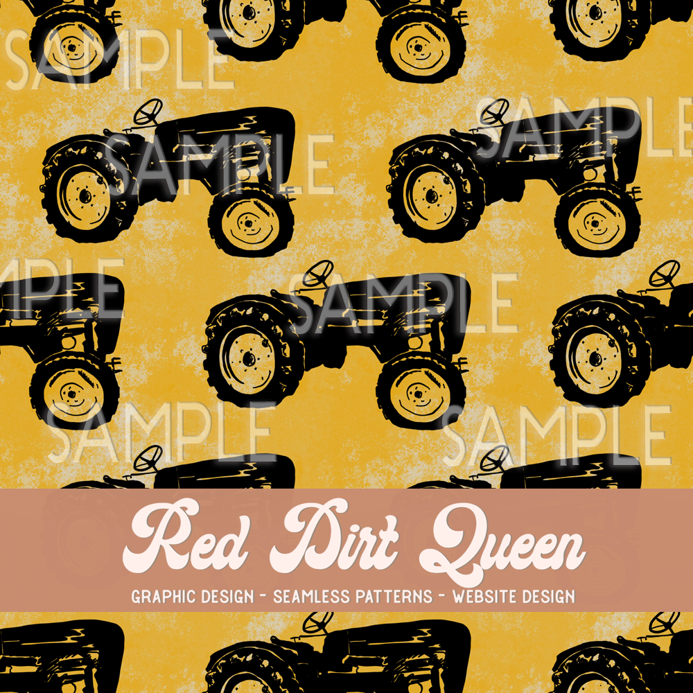 Seamless Pattern Black Yellow Distressed Tractors