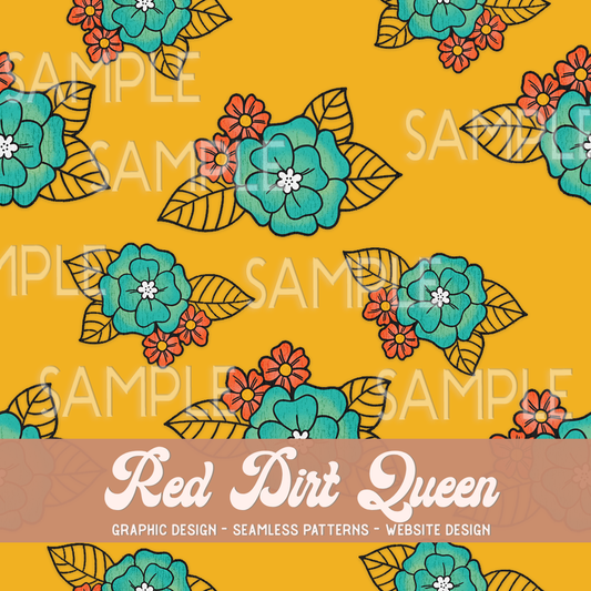 Seamless Pattern Yellow Tropical Floral
