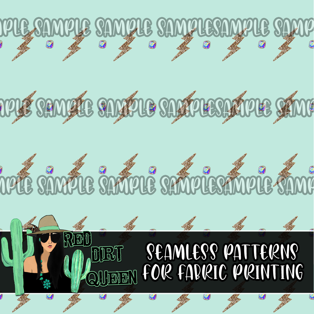 Seamless Pattern Glitter Bolt Rhinestone Stripe Mint