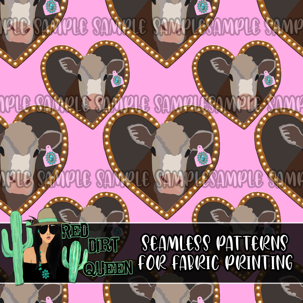 Seamless Pattern Cow Heart Doodle Pink