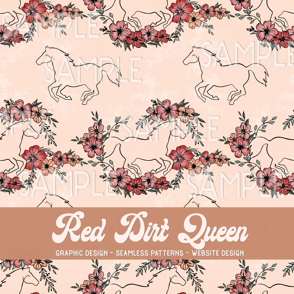 Seamless Pattern Floral Horses Pink