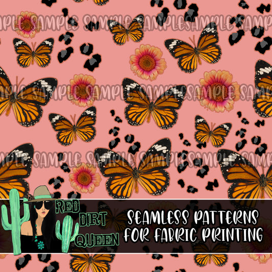 Seamless Pattern Leopard Floral Butterflies