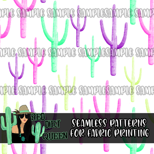 Seamless Pattern Neon Cactus