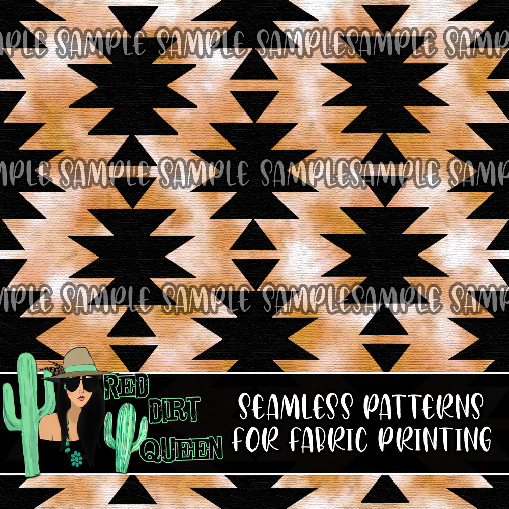 Seamless Pattern Orange Tie Dye Aztec