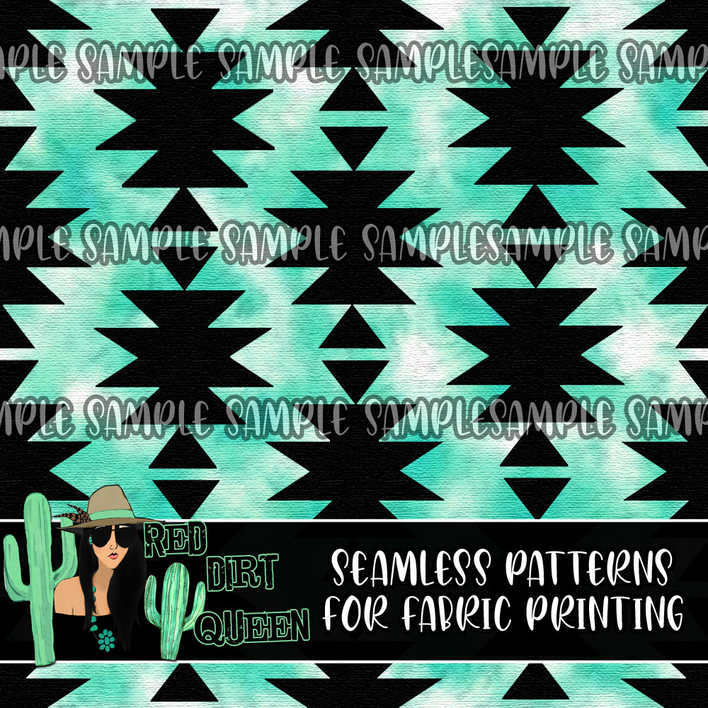 Seamless Pattern Turquoise Tie Dye Aztec