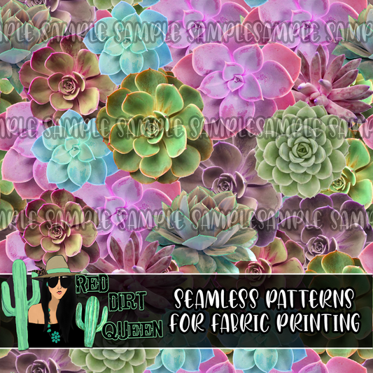 Seamless Pattern Real Succulents Collage